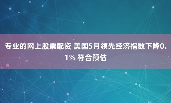 专业的网上股票配资 美国5月领先经济指数下降0.1% 符合预估